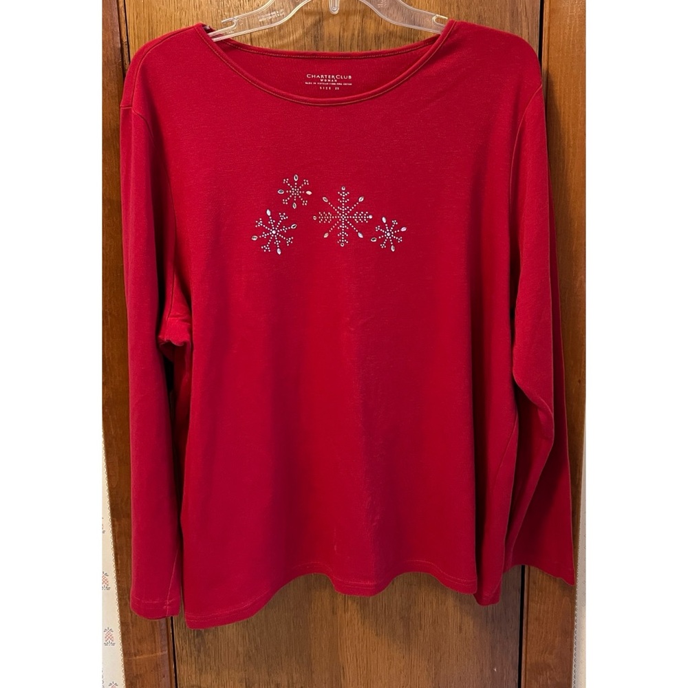 Women's Charter Club Red Snowflake Top